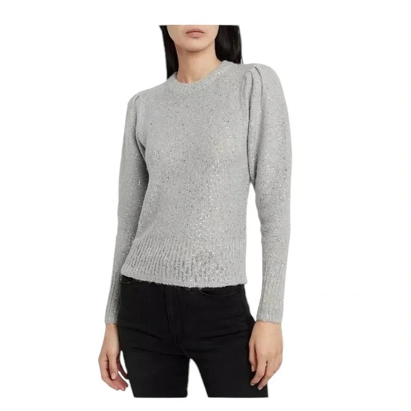 Frame Silver Sequin Puff Sleeve Sweater - Picture 1 of 8